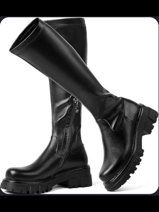 Shoes - Women's Black Knee-High Chunky Sole Boots